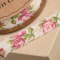 Country Garden Linen Frayed Edge Ribbon - 25mm x 10m