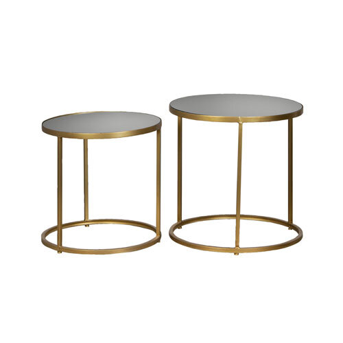 Tara Avery Setof 2 Side Tables Round Mirrored - Gold