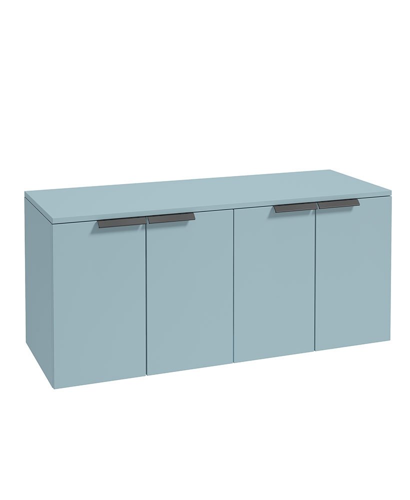 STOCKHOLM 120CM WALL HUNG FOUR DOOR MORNING SKY BLUE MATT  COUNTERTOP VANITY UNIT - MATT BLACK HANDLE