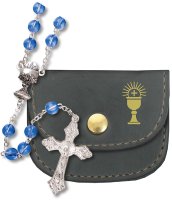 Communion Glass Rosary/Blue/In Purse   (C61630)