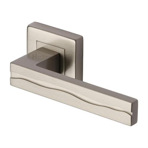 SQ5440-SN - HERITAGE BRASS DOOR HANDLE LEVER LATCH ON SQUARE ROS