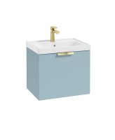 STOCKHOLM 50CM ONE DRAWER WALL HUNG MORNING SKY BLUE MATT VANITY UNIT - BRUSHED GOLD HANDLES