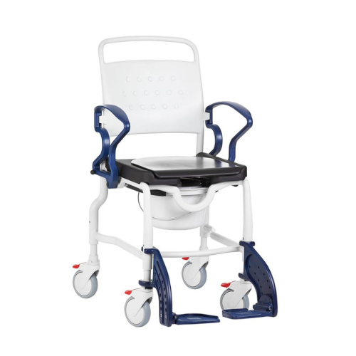 Frankfurt Height Adjustable Commode Chair has swing up armrests for easy side transfer , it includes PU seat with hygiene opening and bucket rail device and pail.