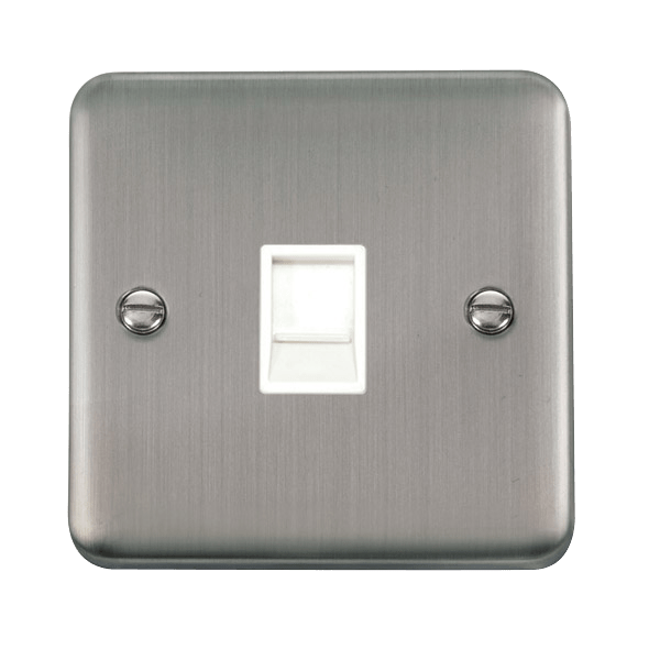 Click Deco Plus RJ11 Socket Stainless Steel White Insert DPSS115