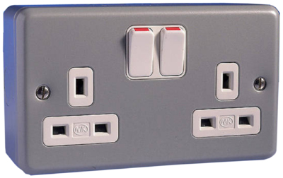 MK METALCLAD PLUS  13A 2 GANG  SURFACE METALCLAD SWITCHED SOCKET