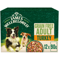 James Wellbeloved Adult Dog Grain Free Turkey in Gravy Pouches Dry Food 12x90gm DS42Y