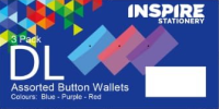 DL Button Wallet Assorted Colours (3pk)