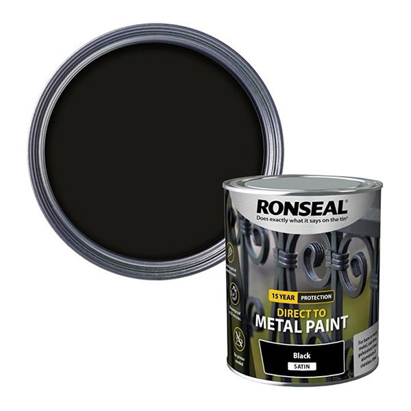 Ronseal Direct to Metal Paint Black Satin Tin & Swatch