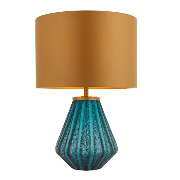 Endon Turquoise Glass Lamp With Gold Shade