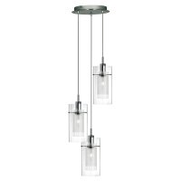 3 LIGHT SATIN SILVER DOUBLE GLASS PENDANT