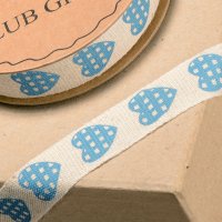 Natural Ribbon With Blue Hearts - 15mm x 5m