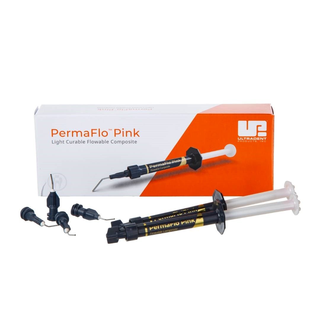 Ultradent Permaflo Pink 2 x 1.2ml Syringes Kit & 4 Micro Tips 20g