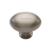 C114-32-SN - Heritage Brass Cabinet Knob Victorian Oval Design 32mm Satin Nickel Finish