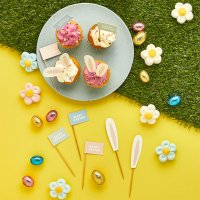 Bunny Ears & Happy Easter Flag Food Picks - Pack of 12