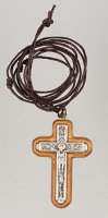 Small Olive Wood Crucifix 1 1/2 inch with 30 inch Cord   (12054)