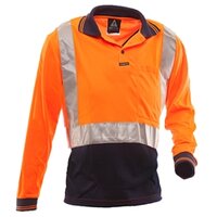 801088 Hi Vis-Polo Shirt, LS,Tape, Orange/Blue