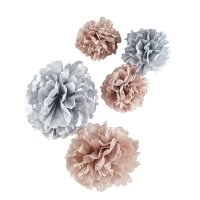 Rose Gold Pom Pom Hanging Decoration - Pack of 5