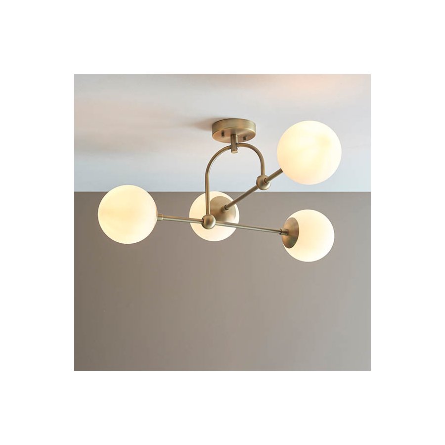 Endon Matt Antique Brass Semi-Flush With Opal Glass