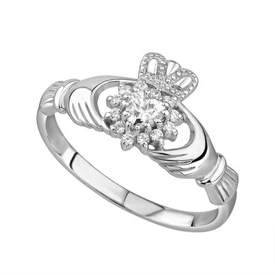 sterling silver cubic zirconia cluster claddagh ring s2727 from Solvar