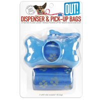 OUT Blue Bone Dispenser With 30 Waste Pick Up Bags Clip Strip 1x6