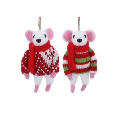 Set of 2 Hanging Decorations - White Mice with Jumpers