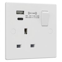 13Amp 2 Gang S/ Socket c/w USB-A & USB-C