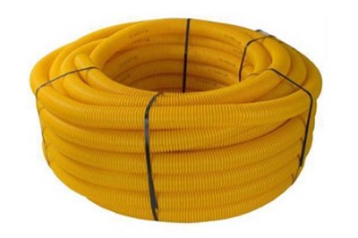 Corrugated duct, yellow, outer &Oslash; 40mm, double-walled, smooth interior, with 1 sleeve, 50m coil