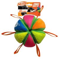 Nerf Dog Plush Squeak and Crunch Wedge Ball with Straps 5.9in Blue/Green/Orange/Pink 1x2