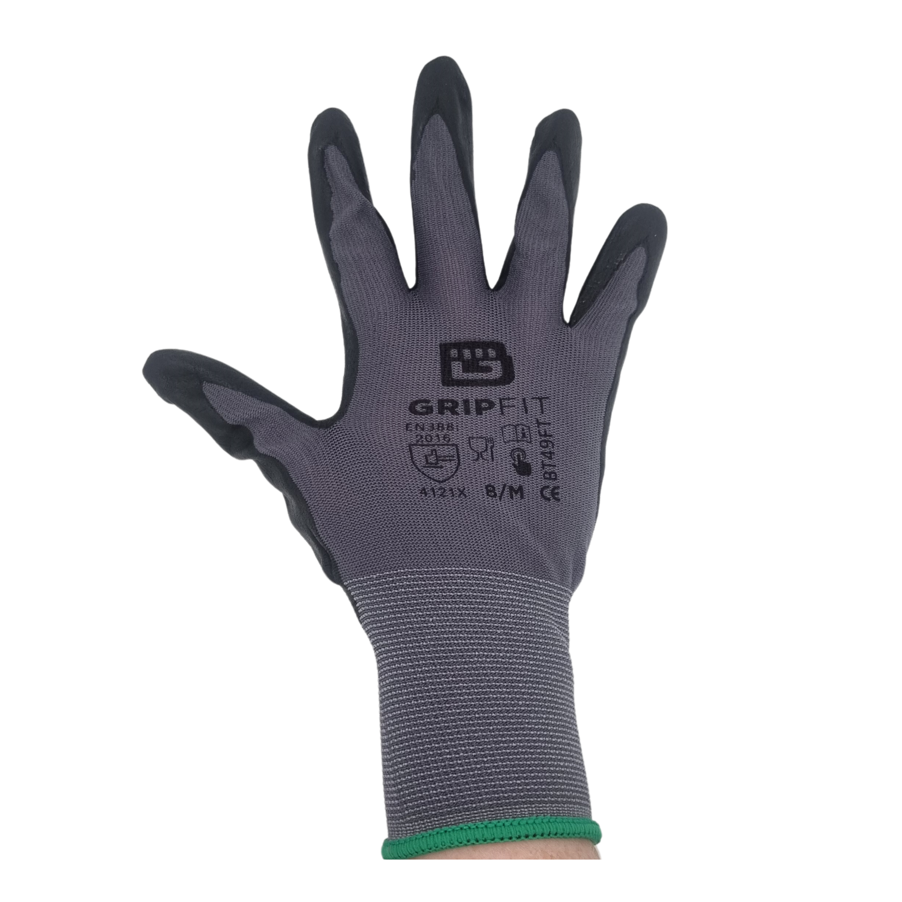 Bodytech Flexi, Nitrile Foam Glove, Food Safe & Touch Screen Pair, Black/Grey