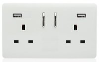 TRENDI 13AMP 2 GANG SWITCHED SOCKET WITH 2 X USB GLOSS WHITE