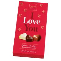 I Love You gift box of asstd choc hearts with hazelnut - 20x100g