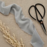 Grey Chiffon Crepe Frayed Ribbon - 50mm x 5m
