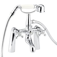 Tucker French Brompton Two Taphole Pillar Mounted Bath Shower Mixer with Shower Kit Chrome