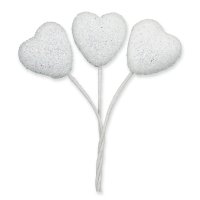 Large Glitter Heart On Stem White 3cm - Pack of 36