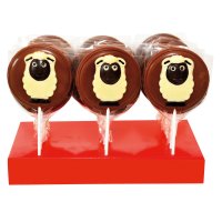 Decorated milk chocolate lollipops with sheep figure in display 24x55g