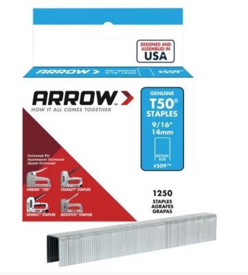 Arrow T50 Staples 14mm (9/16in) (Box 1250) - ARRT509165