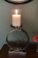 Circular Pillar Candle Holder Coffee Brown Finish with Wood Clear Glass 24x11.5x41cm