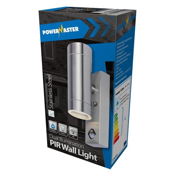 POWERMASTER TWIN WALL SPOTLIGHT PIR STAINLESS STEEL