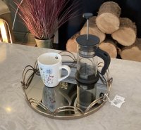 Round Metal Mirror Tray Coffee Brown Finish