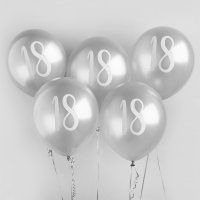 Silver Number '18' Latex 12" Balloons - Pack of 5