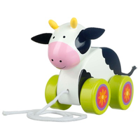 Wooden pull along cow for toddlers