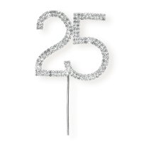 Diamante "25th" On Stem Silver - 5.5 x 6cm