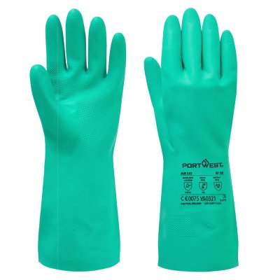 CHEMICAL RESISTANT GREEN NITRILE GLOVES 12PK