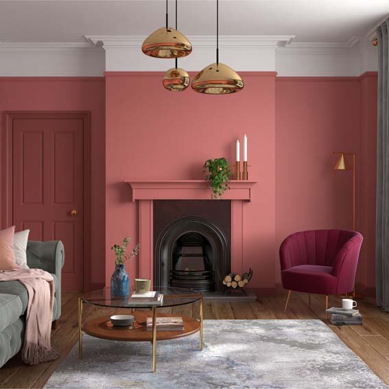 Heritage Coral Pink Velvet Matt Living Room