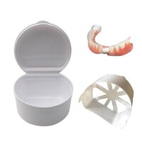 This denture cup can be used to store false teeth at night or during the day when not in use.