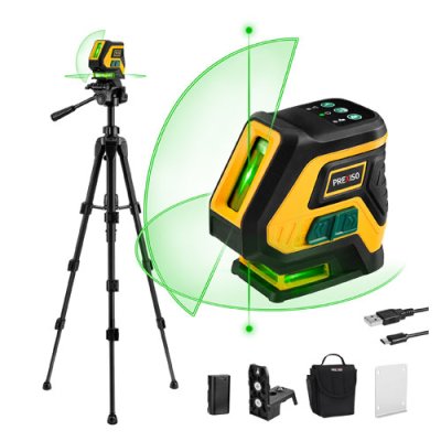 Prexiso Rechargeable Green Beam Cross-Line Laser Level with Plumb Points 