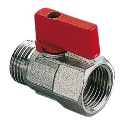 Bolkraan mini verchroomd 1/2MF Rode hendel