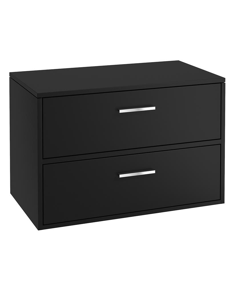 FINLAND 80CM TWO DRAWER WALL HUNG MATT BLACK COUNTERTOP VANITY UNIT - BRUSHED CHROME HANDLE