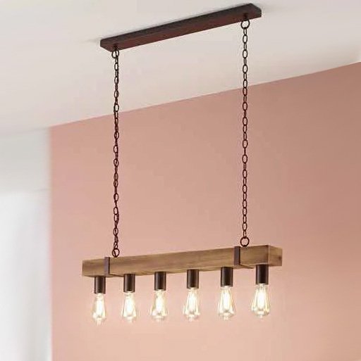 Texas 6 Light Pendant in wood and dark metal, product code I-TEXAS-S6