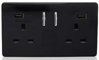 TRENDI 13AMP 2 GANG SWITCHED SOCKET WITH 2 X USB PIANO BLACK